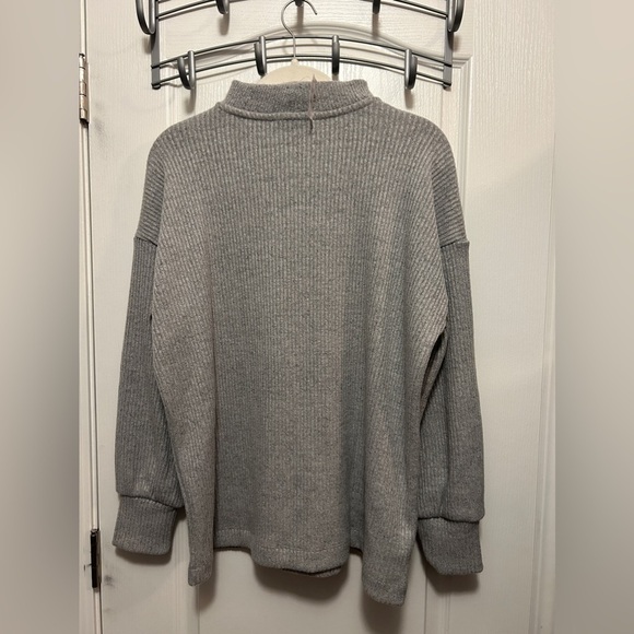 Loft Ribbed Mock Neck pullover sweater women’s Large Gray preppy cozy retro NWT - Picture 2 of 13
